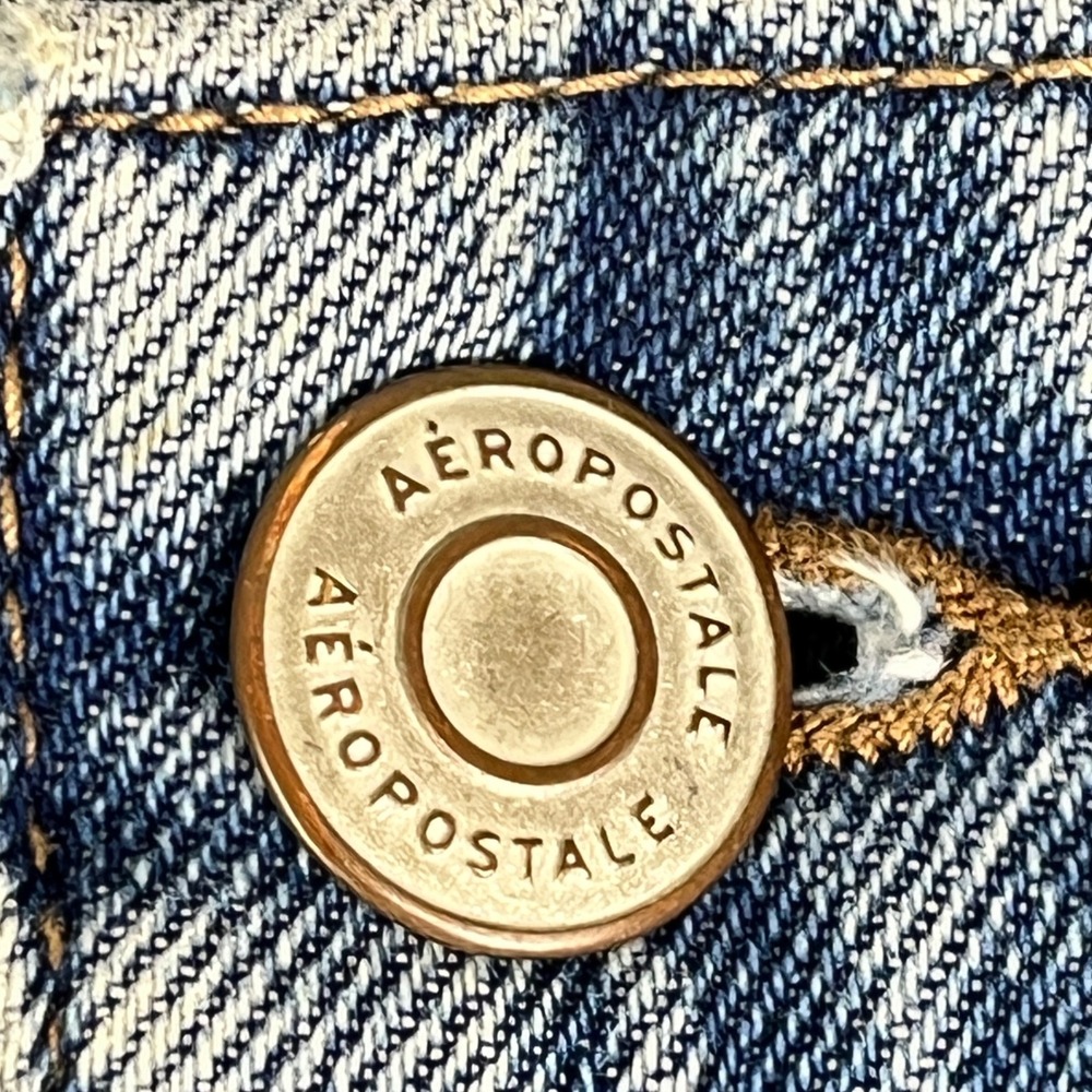 Aeropostale Low Rise Baggy Jeans Womens 4 Regular Blue Distressed Ripped Denim - Picture 6 of 13